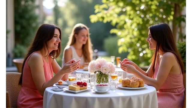 Artiste jouant du piano pendant un brunch élégant dans un jardin parisien