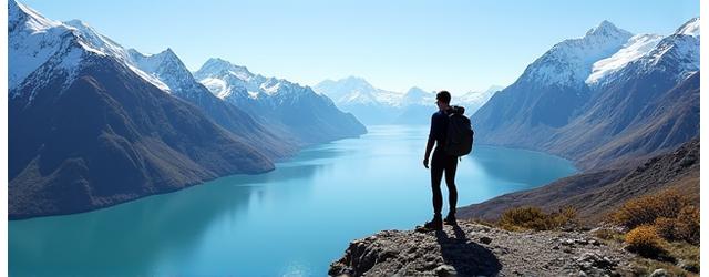Voyageur solitaire contemplant les fjords de Patagonie facilités par Azimut Tech